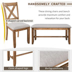 Ensemble de salle à manger rectangulaire avec 4 chaises et un banc pour 6 personnes, couleur expresso / gris / cerisier naturel