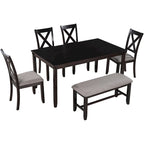 Ensemble de salle à manger rectangulaire avec 4 chaises et un banc pour 6 personnes, couleur expresso / gris / cerisier naturel