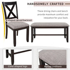 Ensemble de salle à manger rectangulaire avec 4 chaises et un banc pour 6 personnes, couleur expresso / gris / cerisier naturel