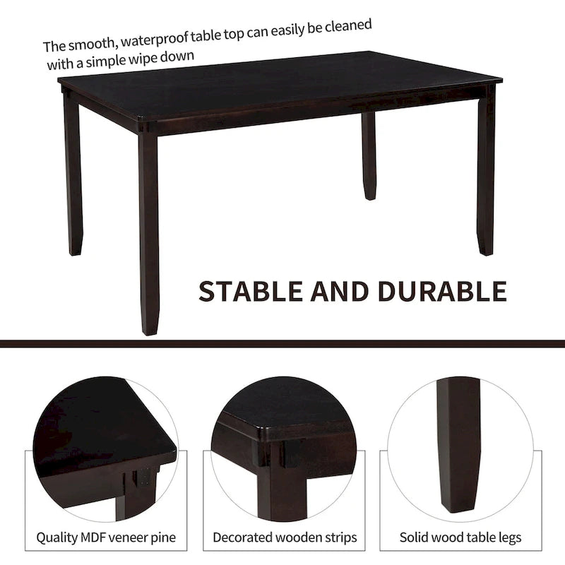 Ensemble de salle à manger rectangulaire avec 4 chaises et un banc pour 6 personnes, couleur expresso / gris / cerisier naturel