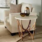 Table basse en faux marbre blanc et or champagne – Lot de 1 ou 2 pièces