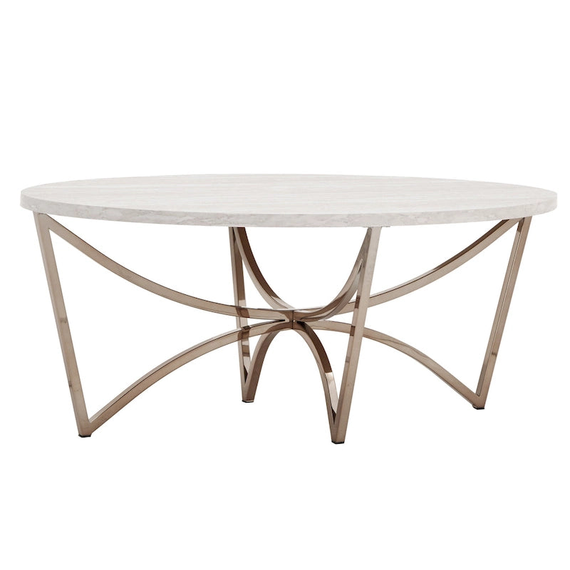 Table basse en marbre artificiel or champagne et blanc – Ensemble de 1 ou 2 pièces