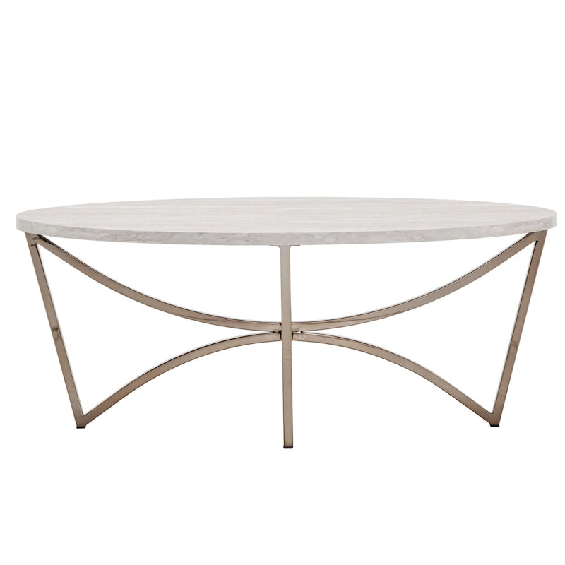 Table basse en faux marbre blanc et or champagne – Lot de 1 ou 2 pièces
