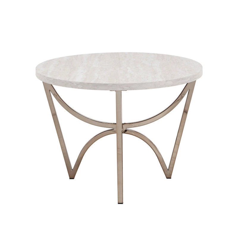 Table basse en faux marbre blanc et or champagne – Lot de 1 ou 2 pièces