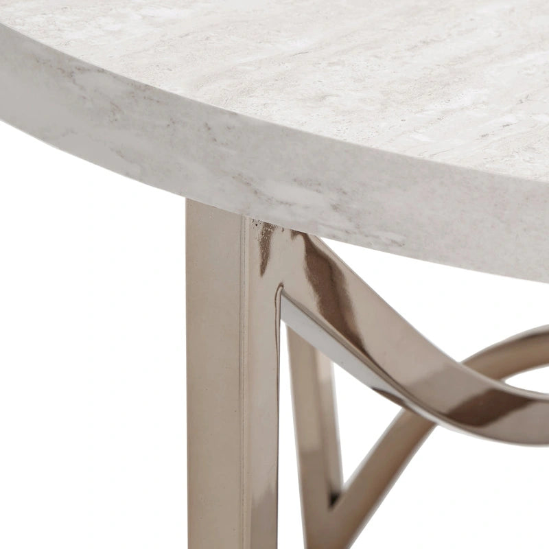 Table basse en faux marbre blanc et or champagne – Lot de 1 ou 2 pièces