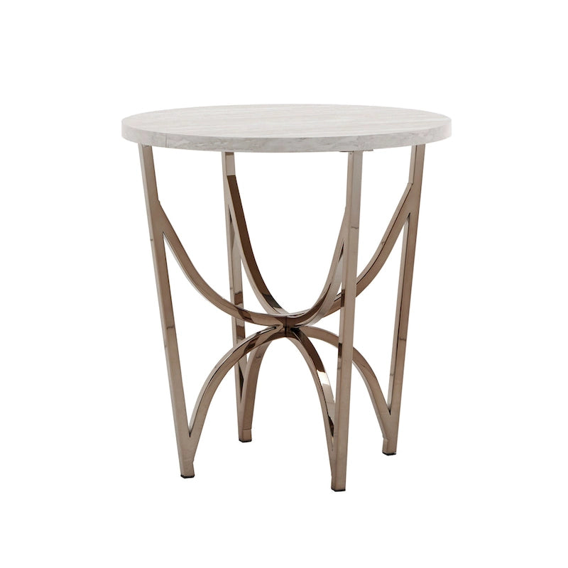 Table basse en faux marbre blanc et or champagne – Lot de 1 ou 2 pièces
