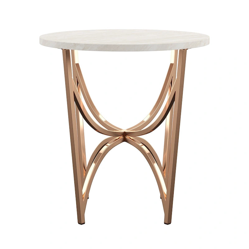 Table basse en faux marbre blanc et or champagne – Lot de 1 ou 2 pièces