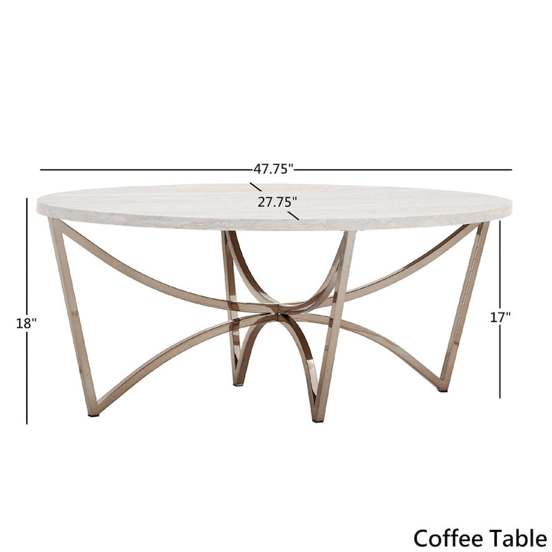 Table basse en faux marbre blanc et or champagne – Lot de 1 ou 2 pièces