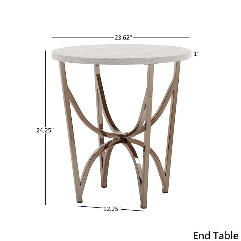 Table basse en faux marbre blanc et or champagne – Lot de 1 ou 2 pièces