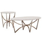 Table basse en faux marbre blanc et or champagne – Lot de 1 ou 2 pièces
