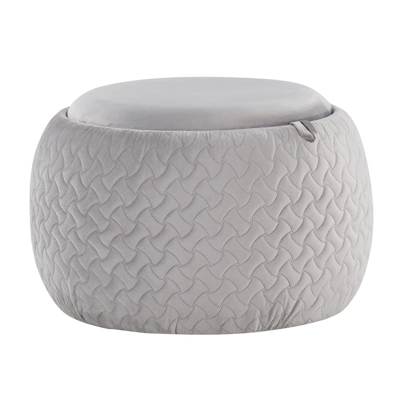 Pouffe de rangement en velours/tissu avec plateau en bois naturel, 1 place