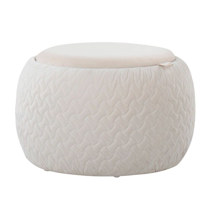 Pouffe de rangement en velours/tissu avec plateau en bois naturel, 1 place
