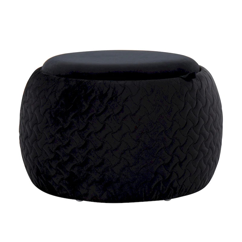 Pouffe de rangement en velours/tissu avec plateau en bois naturel, 1 place