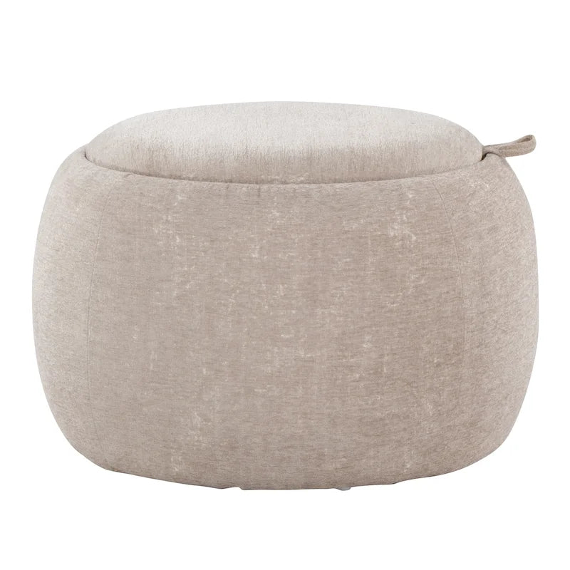 Pouffe de rangement en velours/tissu avec plateau en bois naturel, 1 place