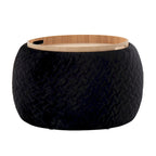 Ottoman de rangement en velours / tissu avec plateau en bois naturel, 1 personne
