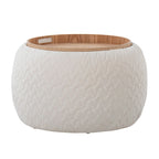 Ottoman de rangement en velours / tissu avec plateau en bois naturel, 1 personne