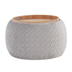 Ottoman de rangement en velours / tissu avec plateau en bois naturel, 1 personne