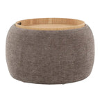 Ottoman de rangement en velours / tissu avec plateau en bois naturel, 1 personne