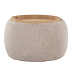 Ottoman de rangement en velours / tissu avec plateau en bois naturel, 1 personne