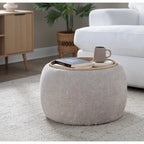 Ottoman de rangement en velours / tissu avec plateau en bois naturel, 1 personne