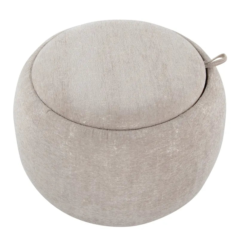 Ottoman de rangement en velours / tissu avec plateau en bois naturel, 1 personne