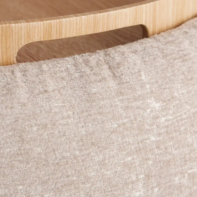Ottoman de rangement en velours / tissu avec plateau en bois naturel, 1 personne