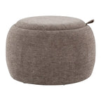 Ottoman de rangement en velours / tissu avec plateau en bois naturel, 1 personne