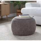 Ottoman de rangement en velours / tissu avec plateau en bois naturel, 1 personne