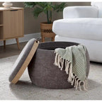 Ottoman de rangement en velours / tissu avec plateau en bois naturel, 1 personne