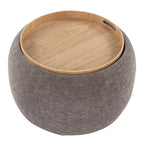 Ottoman de rangement en velours / tissu avec plateau en bois naturel, 1 personne