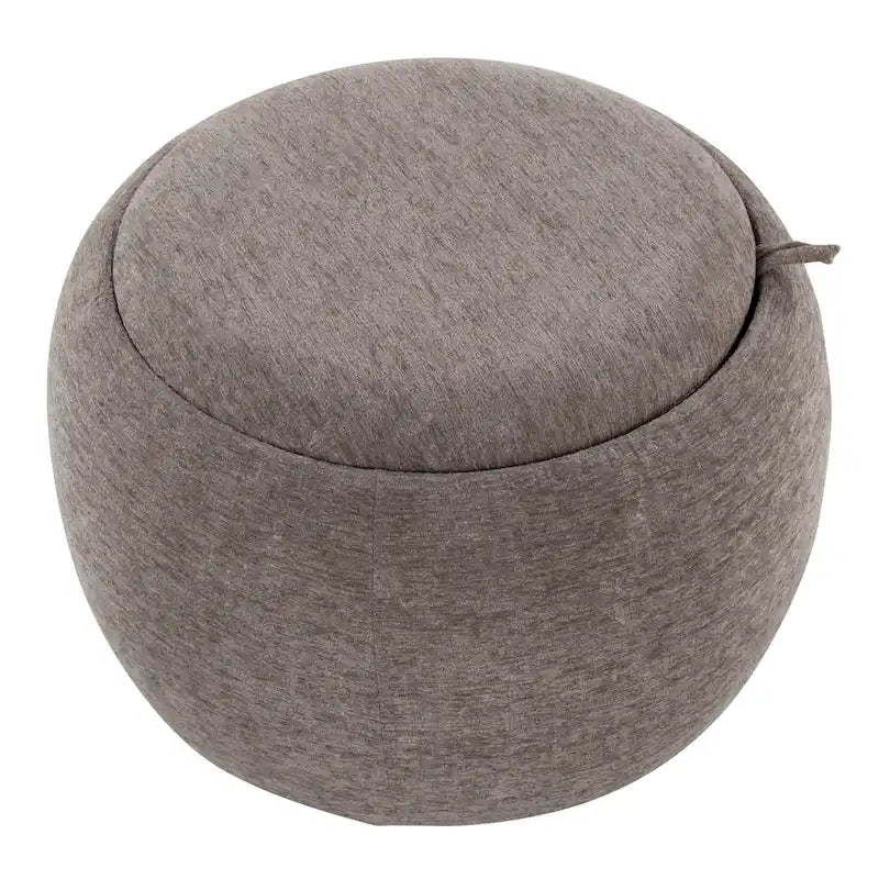 Ottoman de rangement en velours / tissu avec plateau en bois naturel, 1 personne
