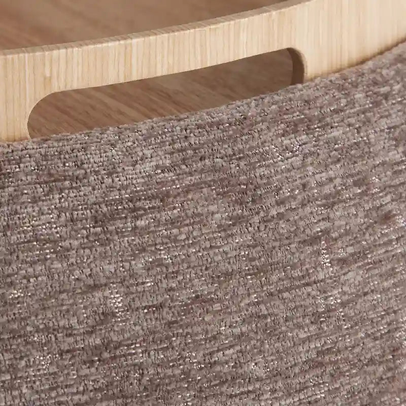 Ottoman de rangement en velours / tissu avec plateau en bois naturel, 1 personne