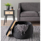 Ottoman de rangement en velours / tissu avec plateau en bois naturel, 1 personne