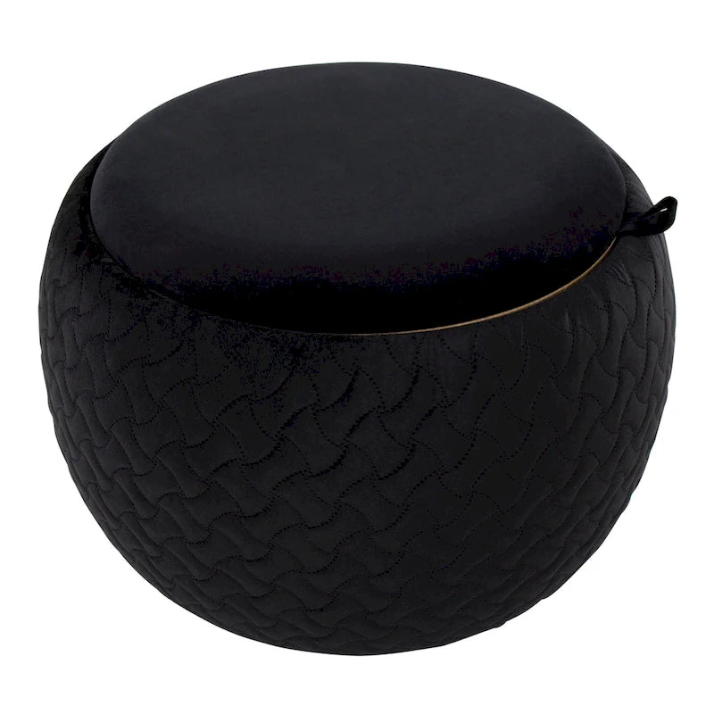 Ottoman de rangement en velours / tissu avec plateau en bois naturel, 1 personne