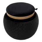 Ottoman de rangement en velours / tissu avec plateau en bois naturel, 1 personne