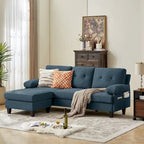 Canapé d'angle en L avec ottoman et sacs de rangement, 3-4 places, bleu / vert / gris clair / gris foncé / beige