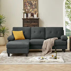 Canapé d'angle en L avec ottoman et sacs de rangement, 3-4 places, bleu / vert / gris clair / gris foncé / beige