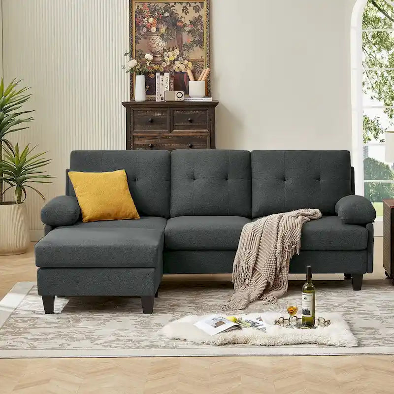 Canapé d'angle en L bleu / vert / gris clair / gris foncé / beige avec pouf et sacs de rangement, 3 à 4 places