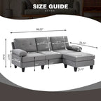 Canapé d'angle en L avec ottoman et sacs de rangement, 3-4 places, bleu / vert / gris clair / gris foncé / beige