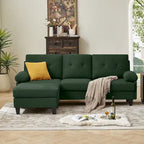Canapé d'angle en L avec ottoman et sacs de rangement, 3-4 places, bleu / vert / gris clair / gris foncé / beige