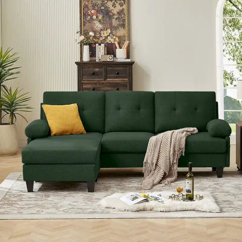 Canapé d'angle en L avec ottoman et sacs de rangement, 3-4 places, bleu / vert / gris clair / gris foncé / beige