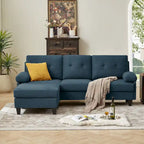 Canapé d'angle en L avec ottoman et sacs de rangement, 3-4 places, bleu / vert / gris clair / gris foncé / beige