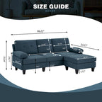 Canapé d'angle en L avec ottoman et sacs de rangement, 3-4 places, bleu / vert / gris clair / gris foncé / beige