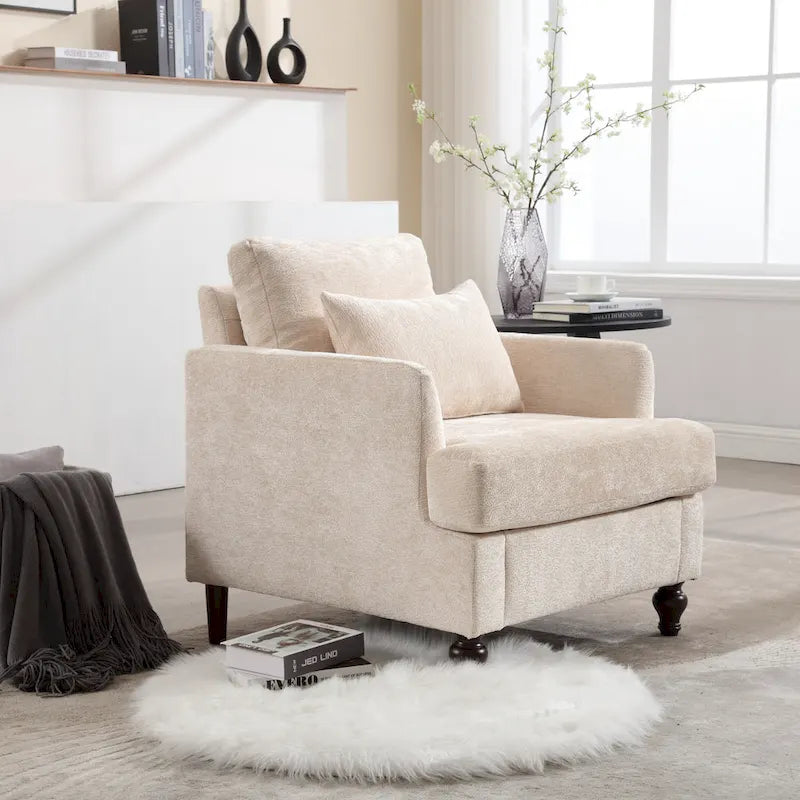 Fauteuil accent en tissu bouclé Orange / Gris / Beige / Vert / Bordeaux / Noir, une place, cadre en bois
