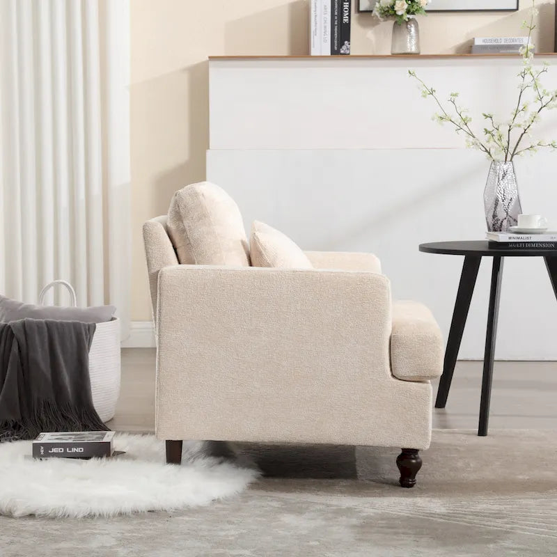 Fauteuil accent en tissu bouclé Orange / Gris / Beige / Vert / Bordeaux / Noir, une place, cadre en bois