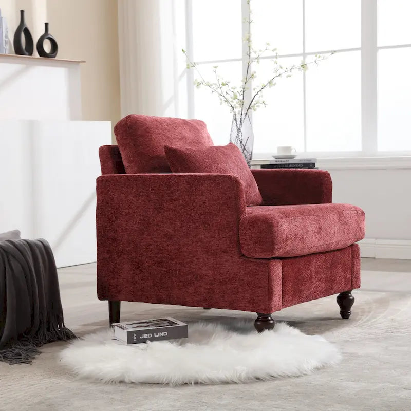 Fauteuil accent en tissu bouclé Orange / Gris / Beige / Vert / Bordeaux / Noir, une place, cadre en bois