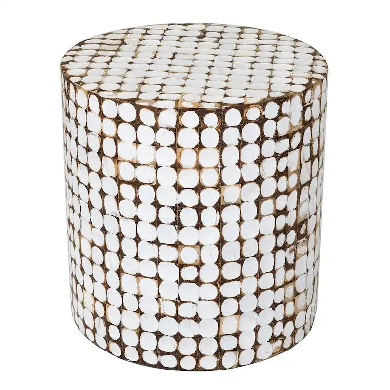Table d'appoint ronde en mosaïque de coquille de noix de coco blanche / verte / brune, 1 personne