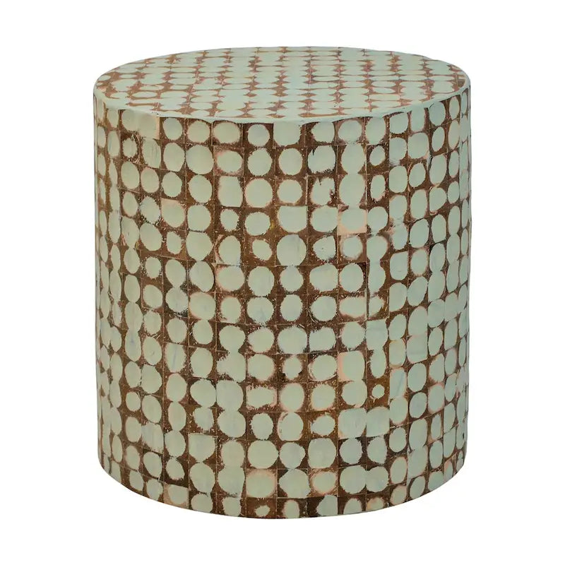 Table d'appoint ronde en mosaïque de coquille de noix de coco blanche / verte / brune, 1 personne