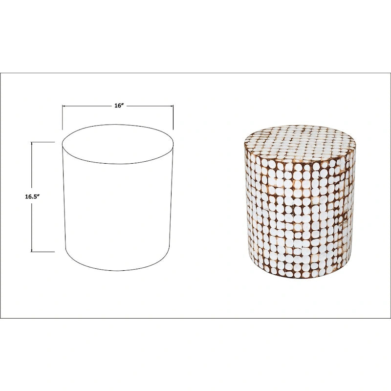 Table d'appoint ronde en mosaïque de coquilles de noix de coco blanches/vertes/brunes, 1 personne