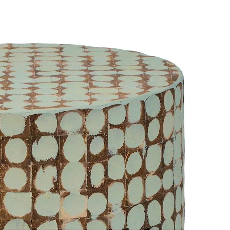 Table d'appoint ronde en mosaïque de coquilles de noix de coco blanches/vertes/brunes, 1 personne